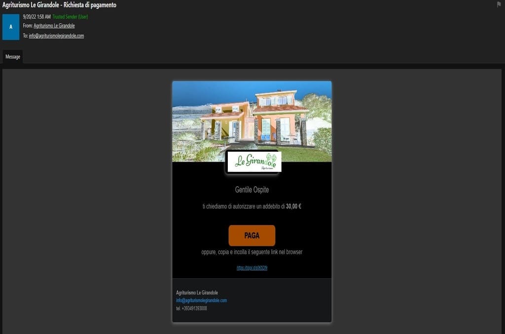 Pagamento tramite Pay by Link Paga il tuo soggiorno presso l’Agriturismo Le Girandole tramite Pay by Link