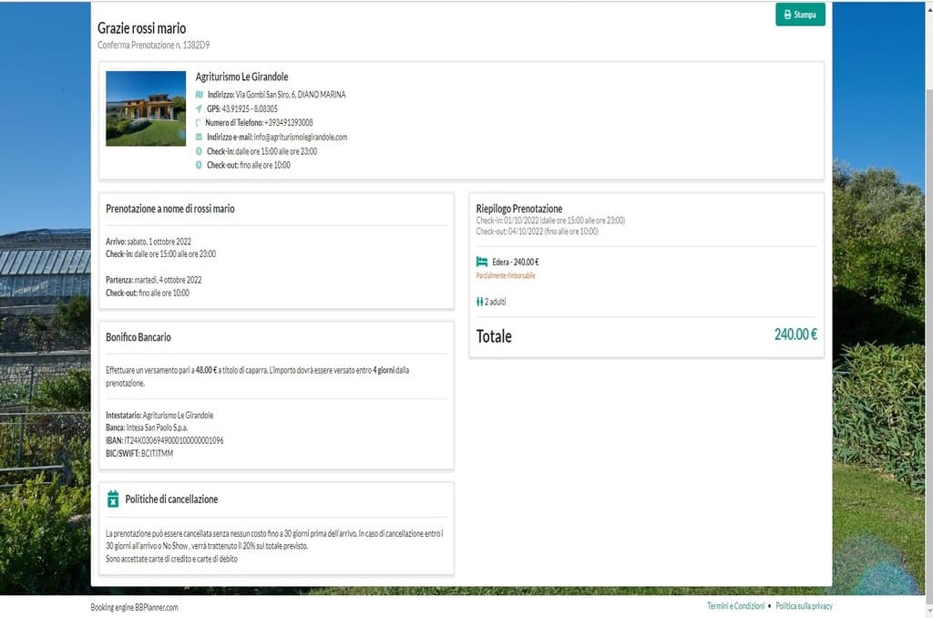 Pagamento tramite bonifico bancario La schermata con i dati per pagare tramite bonifico bancario