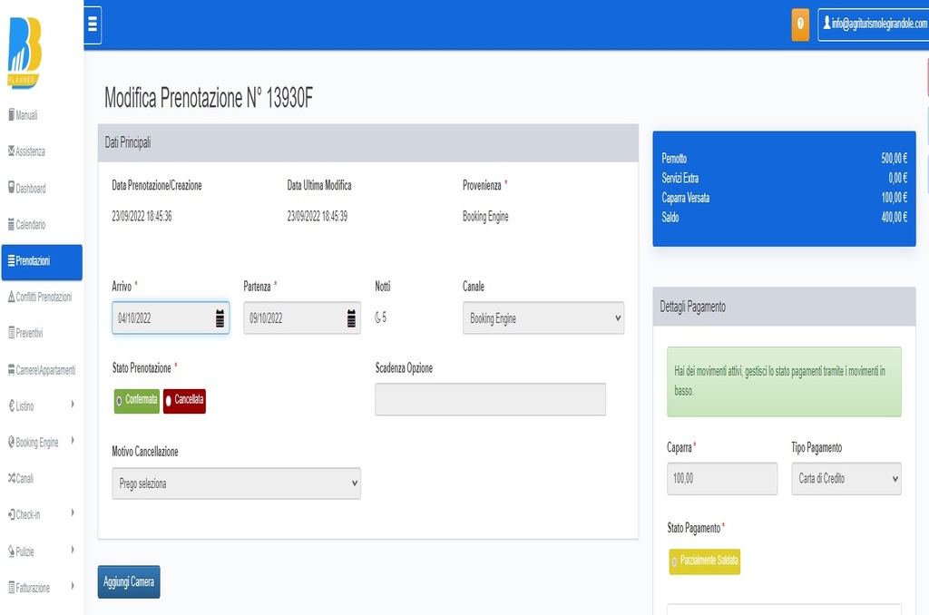 La prenotazione confermata nel nostro gestionale La schermata del nostro gestionale sull'avvenuta transazione